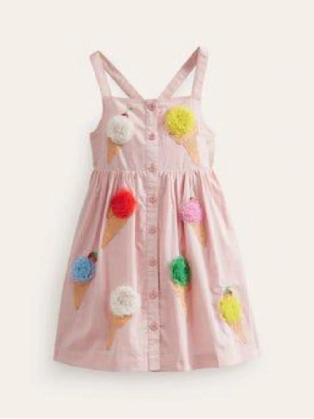 Mini Boden Ice Cream Button Embroidered Appliqué Summer Blush Pink Strap Dress